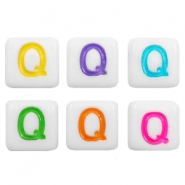 Perles acryliques alphabet lettre Q multicolore-blanc