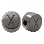 Perles alphabet en métal DQ lettre X argenté anthracite (sans nickel)