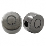 Perles alphabet en métal DQ lettre Q argenté anthracite (sans nickel)