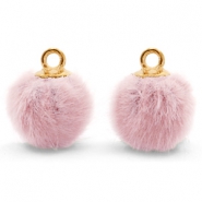 Pendentifs pompons avec anneau fausse fourrure 12mm Rose vintage-dor&eacute;