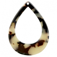 Pendentifs en résine goutte 45x34mm Crème-noir