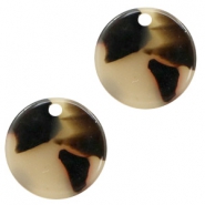 Pendentifs en résine rond 12mm Crème-noir