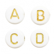 Perles lettres acryliques mélangées Blanc cassé-doré