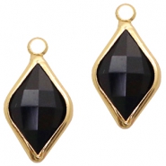 Pendentifs en verre Crystal Glass losange 10x14mm Noir de jais-doré