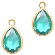 Pendentifs en verre Crystal Glass goutte 11x8mm Bleu émeraude zircon crystal-doré