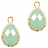 Pendentifs en verre Crystal Glass goutte 11x7mm Vert opale-doré