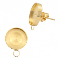 Boucles d'oreilles Polaris Steel (Inox) avec serti pour cabochon 7mm/Swarovski SS34 (avec anneau horizontal) Doré