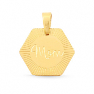 Breloques en acier inox hexagone "mom" Mix&Match Dor&eacute;