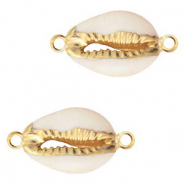 Perles coquillage specials Cauri connecteur Blanc crème-doré