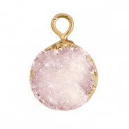 Pierres naturelles pendentifs 1mm Rose glace-doré