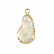 Perles d'eau douce breloque asymétrique goutte Doré-Blanc naturel