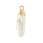 BQ Perles d'eau douce breloque tooth Doré-Blanc naturel