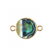 BQ Perles d'eau douce connecteur rond 10mm Doré-Vert océan