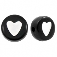Perles lettres acryliques cœurs Noir-blanc