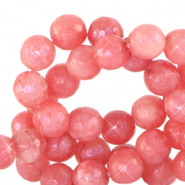 Pierres naturelles 6mm facettées rond Rouge corail vif-opal AB coating