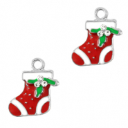 Breloques en métal Basic Quality chaussette de Noël Argenté-rouge
