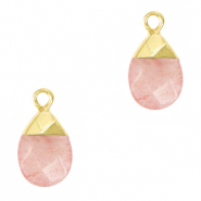 Pierres naturelles pendentifs Rose fleuri-doré