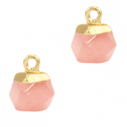 Pierres naturelles pendentifs hexagone Rose clair-doré