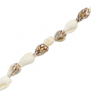 Perles coquillage buccin Marron mélangé-blanc