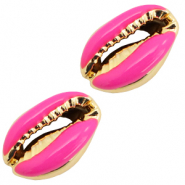 Perles coquillage specials Cauri Semi rose vif-doré