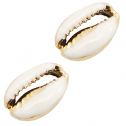 Perles coquillage specials Cauri Semi blanc-doré