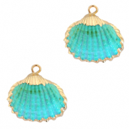 Perles coquillage specials Coque Doré-Bleu turquoise