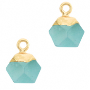 Pierres naturelles pendentifs hexagone Bleu turquoise-doré