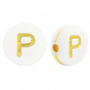 Perles lettres acryliques P Blanc-doré