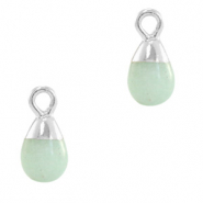 Pierres naturelles pendentifs goutte Vert océan-argenté