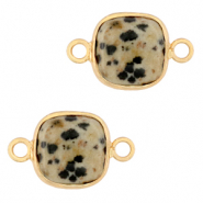 Pierres naturelles pendentifs Jaspe Dalmatien connecteur 12x12mm Greige-doré