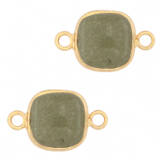 Pierres naturelles pendentifs connecteur 12x12mm Vert gris jade-doré