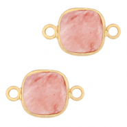 Pierres naturelles pendentifs connecteur 12x12mm Rose fleuri-doré