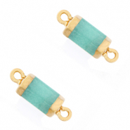 Pierres naturelles pendentifs connecteur hexagone Bleu turquoise glacé-doré