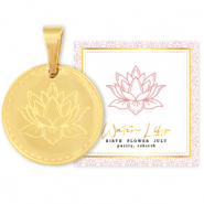 Mix & Match breloques en acier Inox 15mm Fleur de naissance Juillet - N&eacute;nupharDor&eacute;