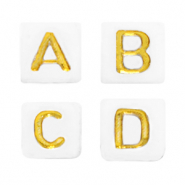 Perles lettres acryliques mélangées Blanc-doré