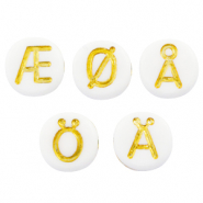 Perles lettres acryliques mélangées signes diacritique Blanc-doré