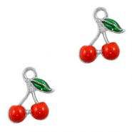 Breloques en métal Basic Quality cerises Argenté-rouge