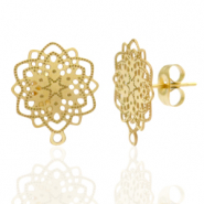 Boucles d'oreilles en acier Inox/puces d’oreilles fleur bohèmes avec anneau Doré
