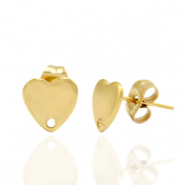 Boucles d'oreilles en acier Inox/puces d’oreilles coeur avec anneau Doré