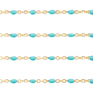 Apprêts en acier inox chaîne maille jaseron 1mm Bleu turquoise-doré