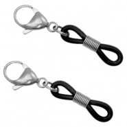 Appr&ecirc;ts en acier inox attache cordon &agrave; lunettes avec fermoir mousqueton Argent&eacute;-noir