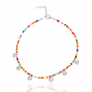 Chaînes de cheville en acier inox rocailles et médaillons ronds Argenté-multicolore