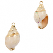 Pendentifs coquillage specials Buccin Blanc cassé-doré