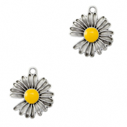 Breloques en métal DQ Marguerite Argenté antique-jaune tropical (sans nickel)