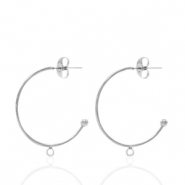 Boucles d'oreilles puces en acier Inox créoles avec anneau Argenté