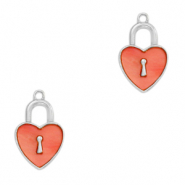 Pendentifs en résine fermoir coeur Argenté-rouge corail