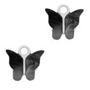 Pendentifs en résine papillon Argenté-anthracite