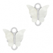 Pendentifs en résine connecteur papillon Argenté-blanc cassé