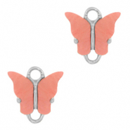 Pendentifs en résine connecteur papillon Argenté-rouge corail