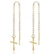Boucles d'oreilles en acier inox croix Dor&eacute;